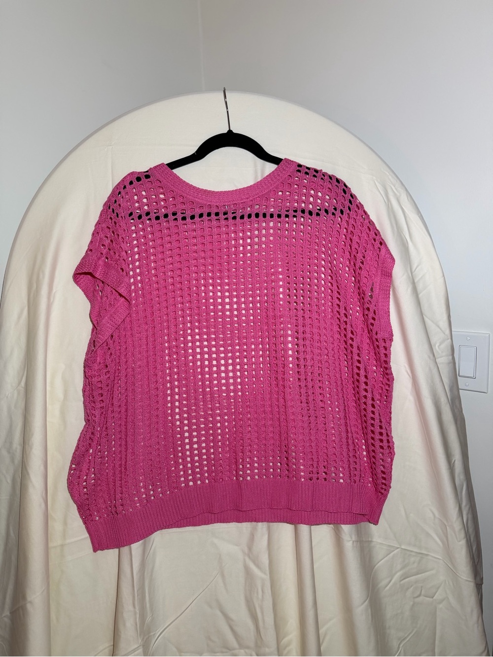 Amazon Pink Open-Knit Short Sleeve Sweater Top